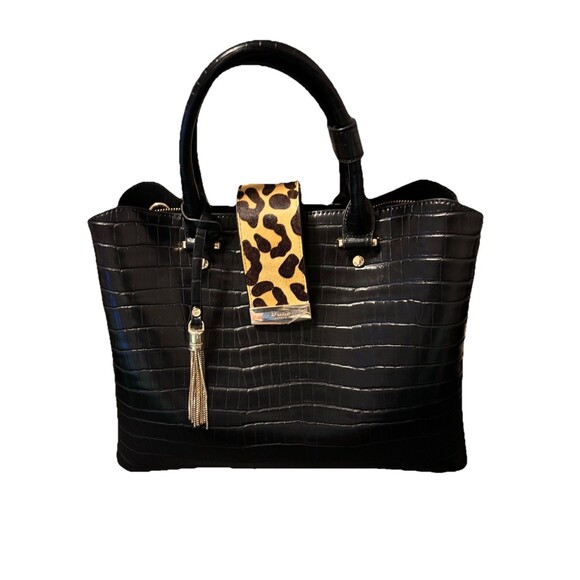 Dune London Black Cheetah Print Calf Hair Purse Satchel Crossbody Tote New - Picture 1 of 15